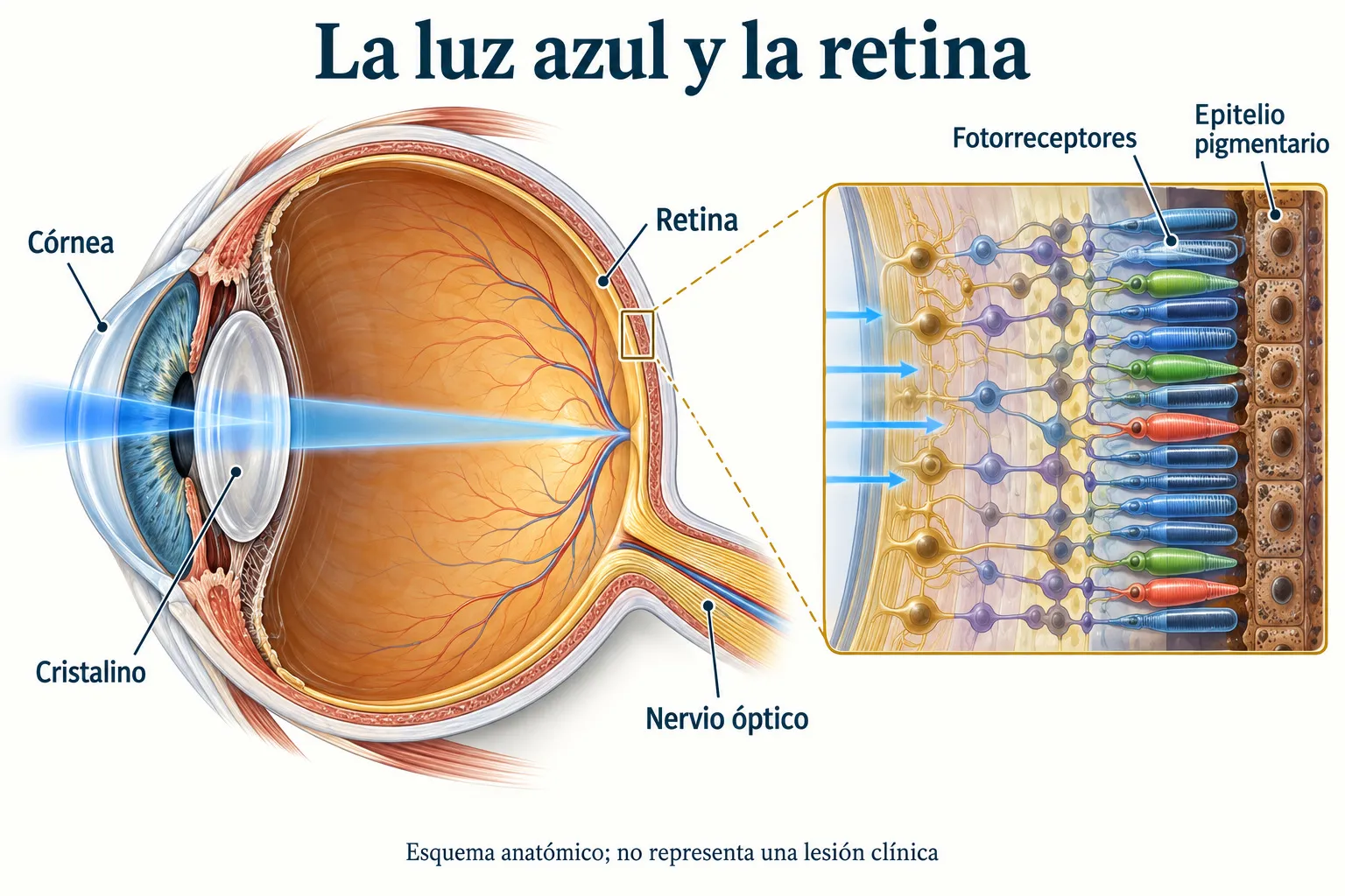 Anatomía de la retina e impacto de la luz azul