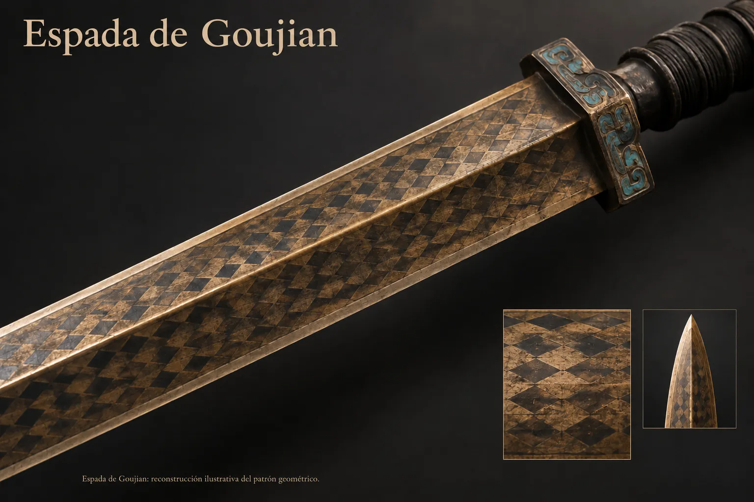 Detalle de la Espada de Goujian y su patrón geométrico