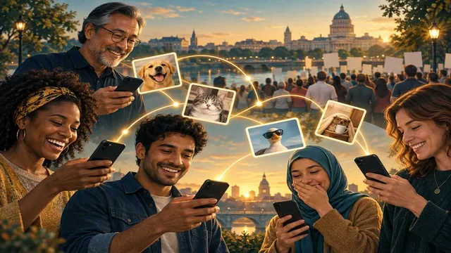 Ilustración de memes digitales compartidos entre personas y movimientos sociales