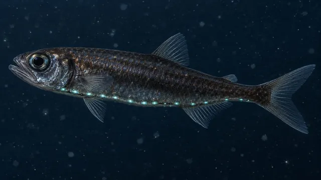 Pez linterna Diaphus con fotóforos ventrales visibles